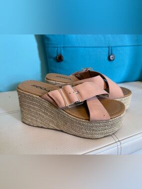 Soda Pink Espadrille Platform Wedge Sandals
